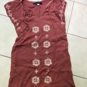 pink dress with white pattern